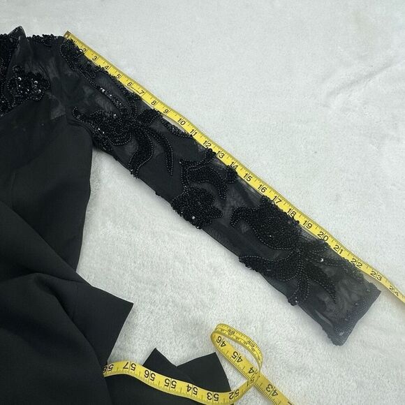 Scala Collection High Neck Beaded Mesh Sleeve Maxi Dress Black - Picture 11 of 14